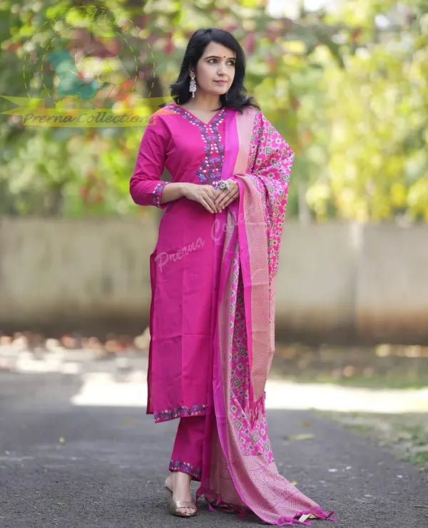 Beautiful Premium Gajji Silk Kurta With Embroided Neck Line And Yoke