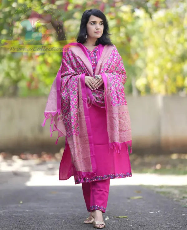 Beautiful Premium Gajji Silk Kurta With Embroided Neck Line And Yoke