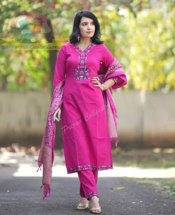 Beautiful Premium Gajji Silk Kurta With Embroided Neck Line And Yoke