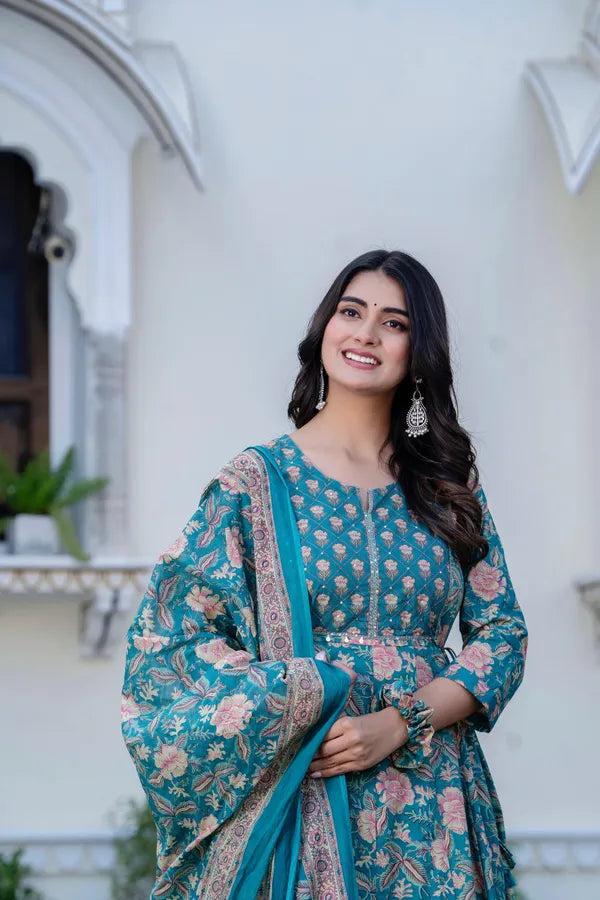 Green Orchid Cotton Anarkali Suit