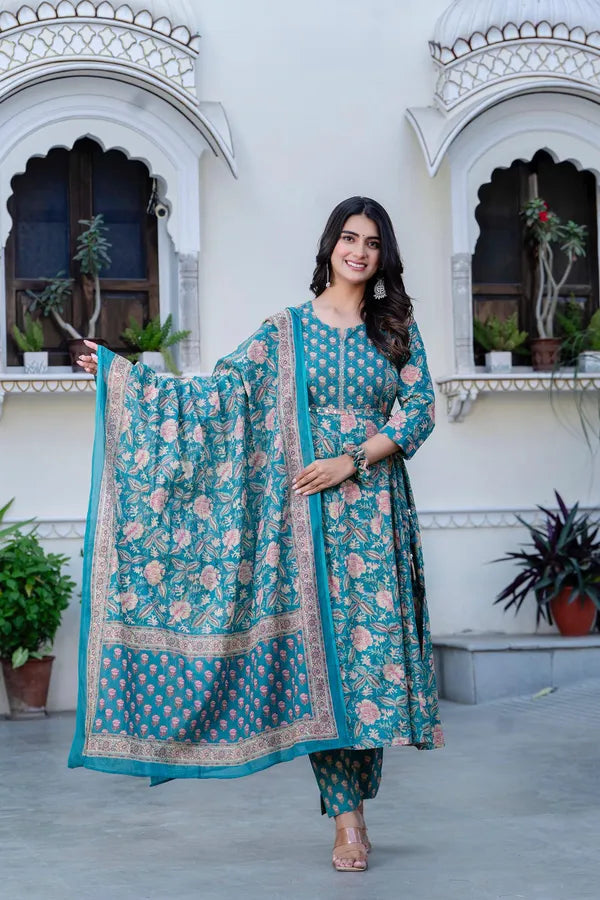 Green Orchid Cotton Anarkali Suit