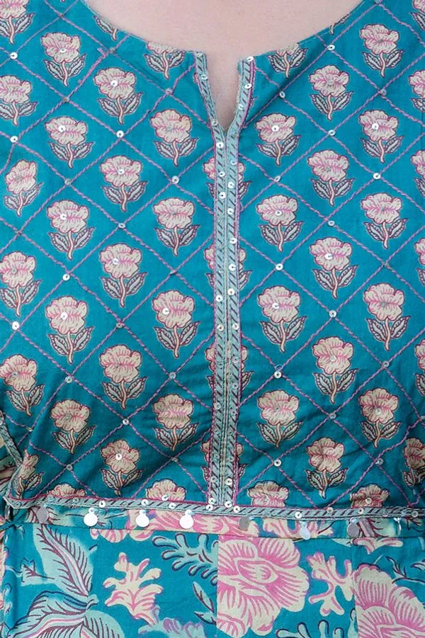 Green Orchid Cotton Anarkali Suit