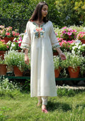 Off White Embroidered Cotton Kurta And Pant Set
