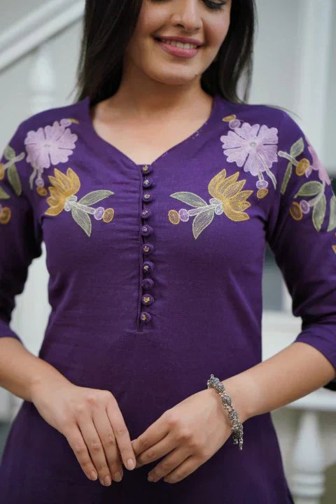 Pure Cotton Kurti With Embroidery Work  For Women