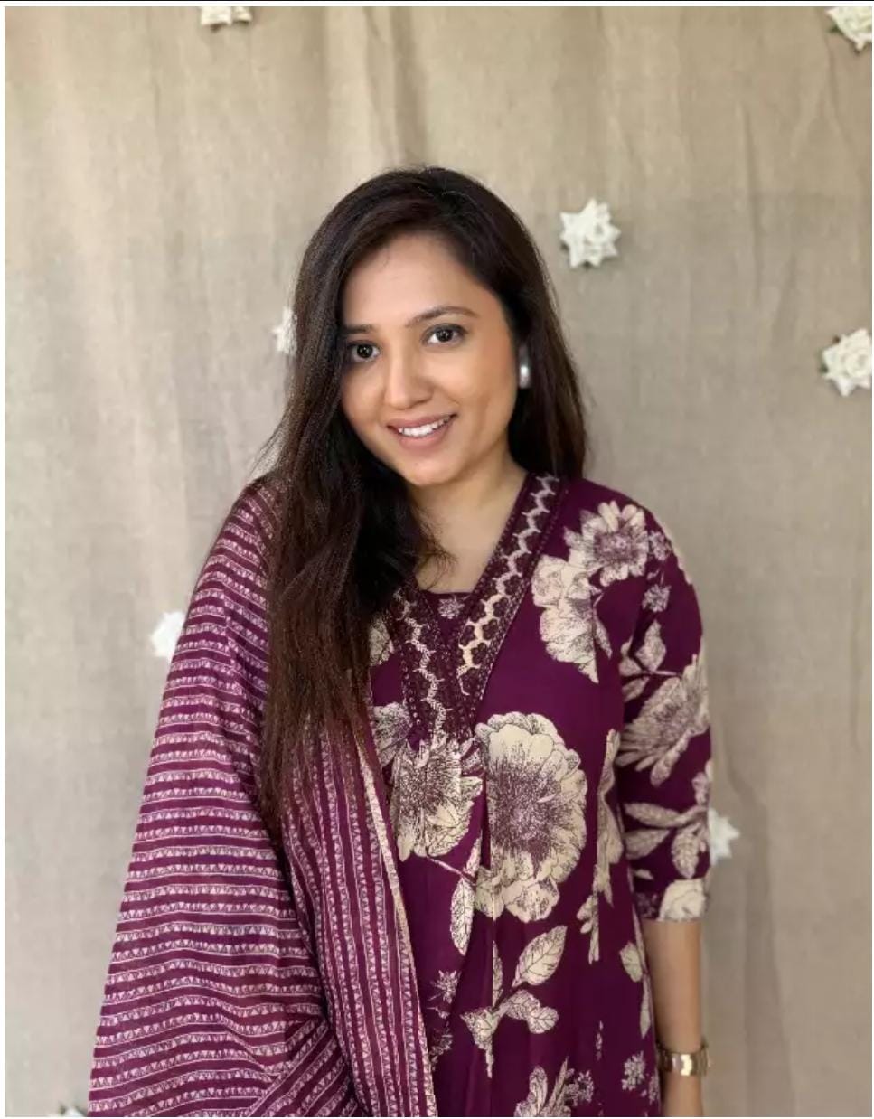 Printed Cotton Anarkali Kurti With Plazo And Mulmul Dupatta