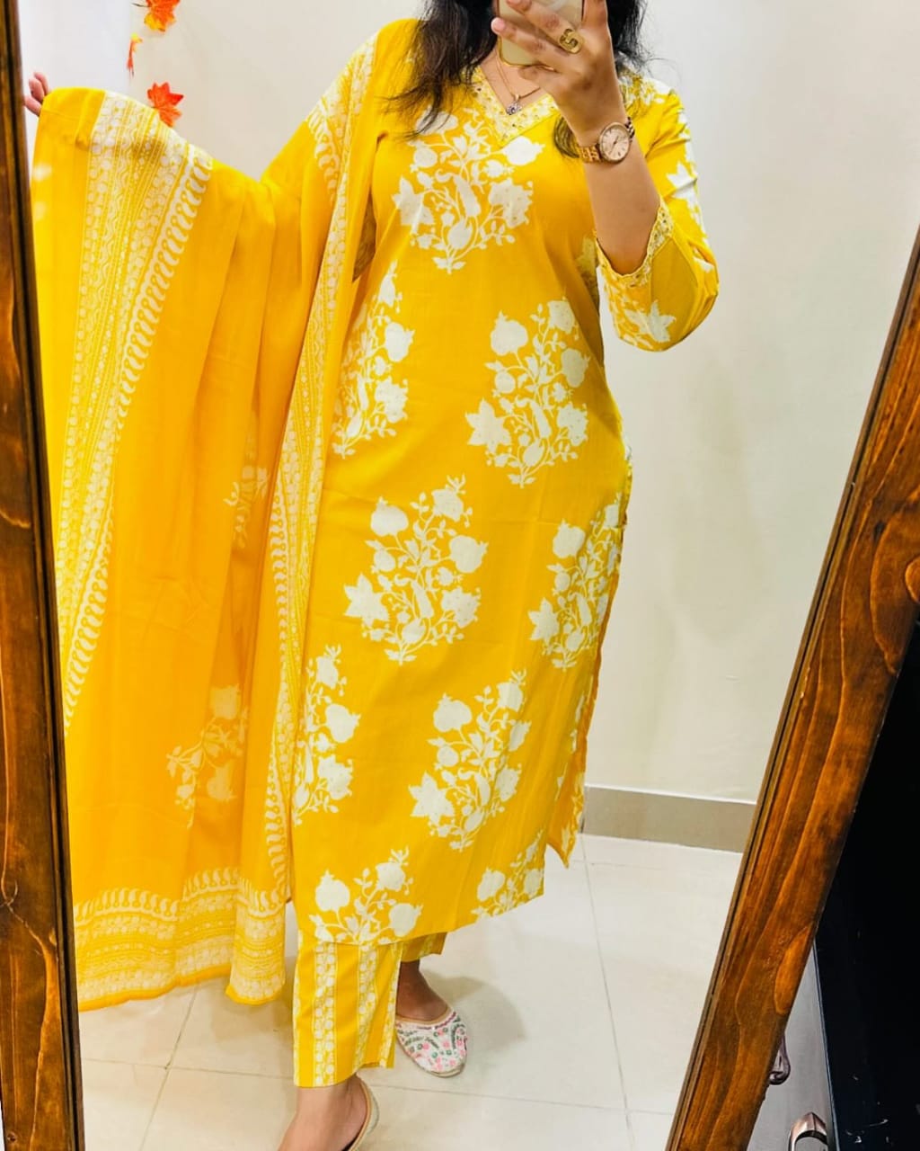 Radiant Yellow Ethnic Ensemble With White Floral Embroidery