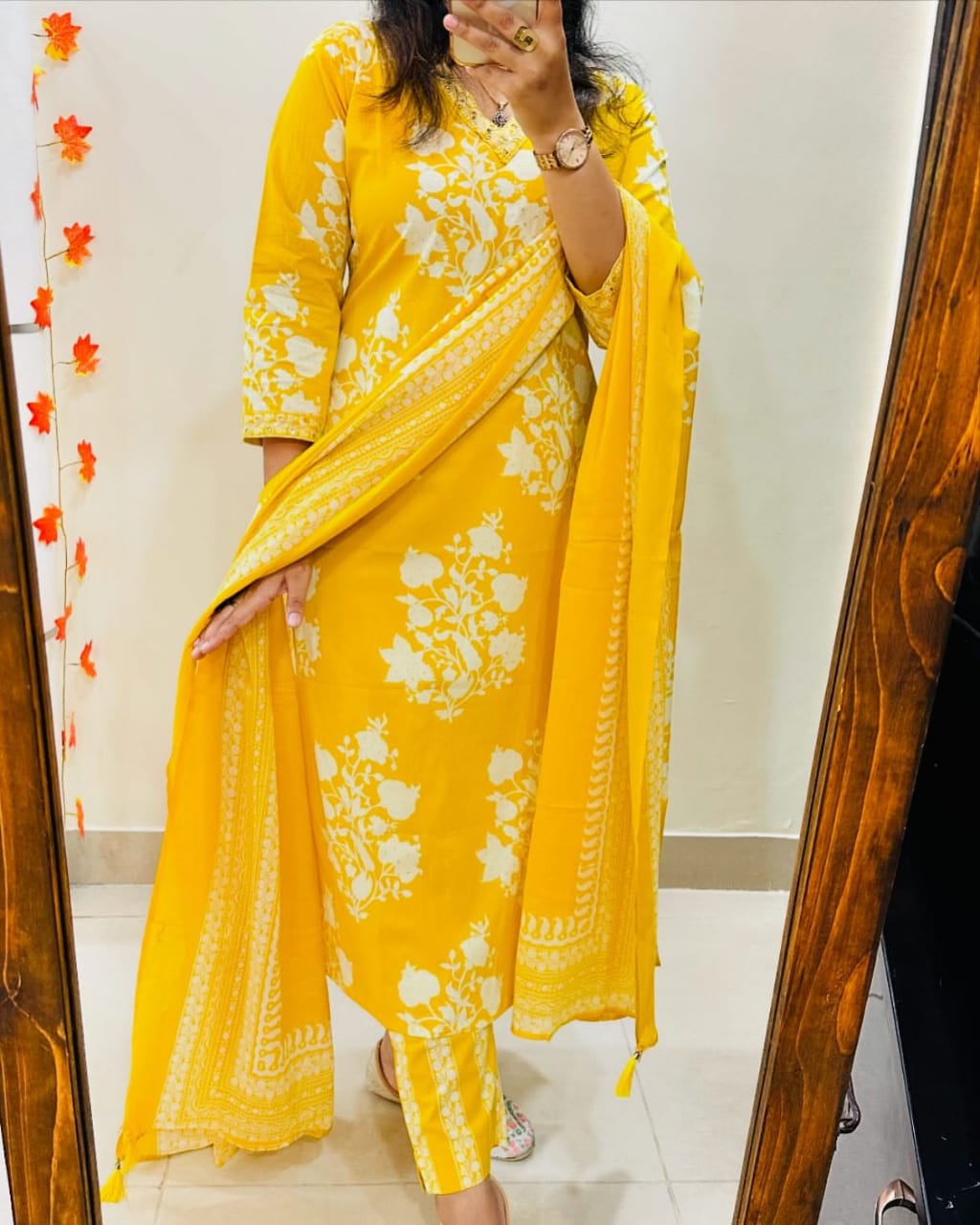 Radiant Yellow Ethnic Ensemble With White Floral Embroidery