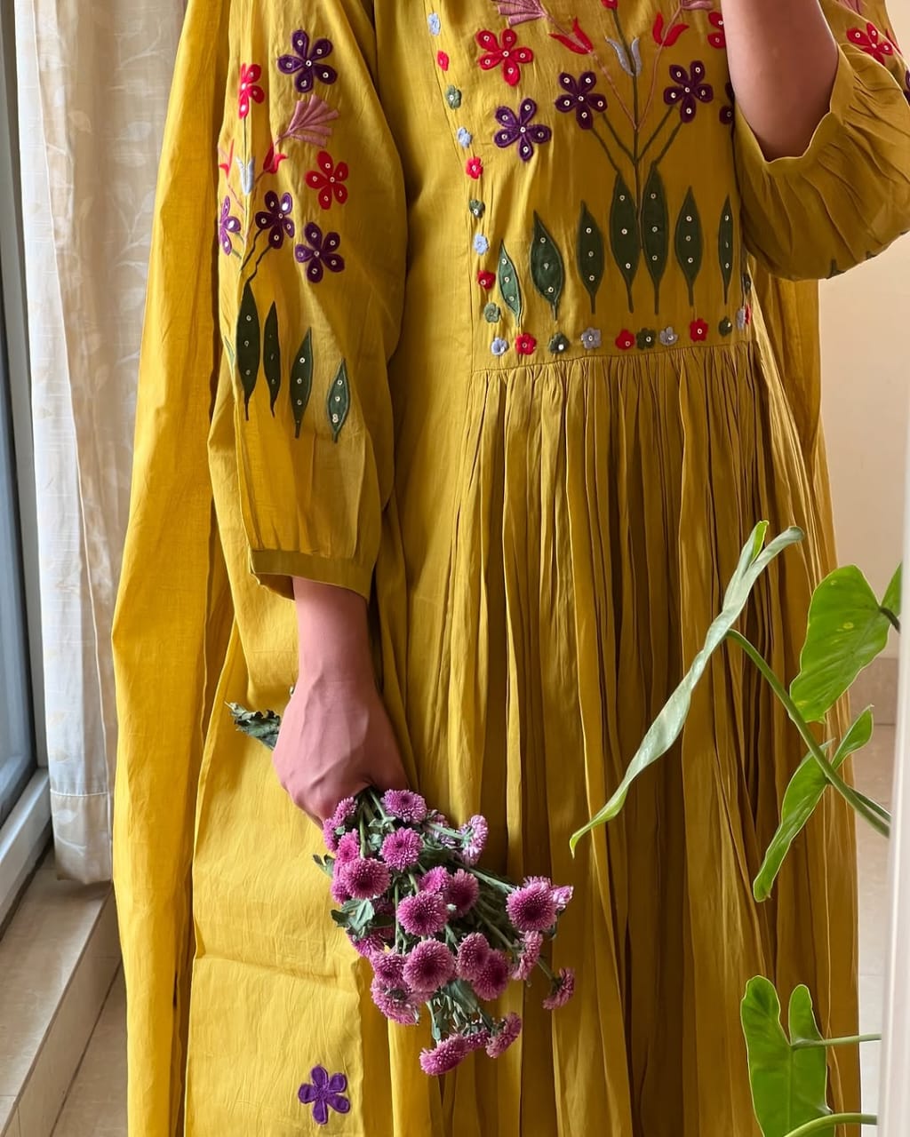 Vibrant Yellow Anarkali With Floral Embroidery