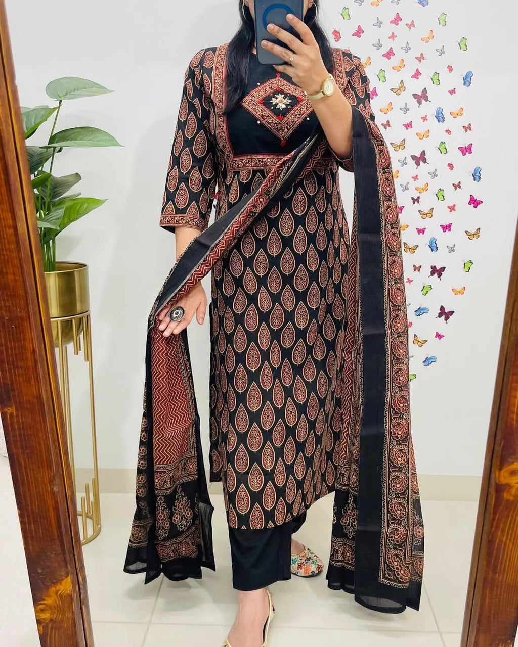Classic Black & Rust Ethnic Cotton Suit Set
