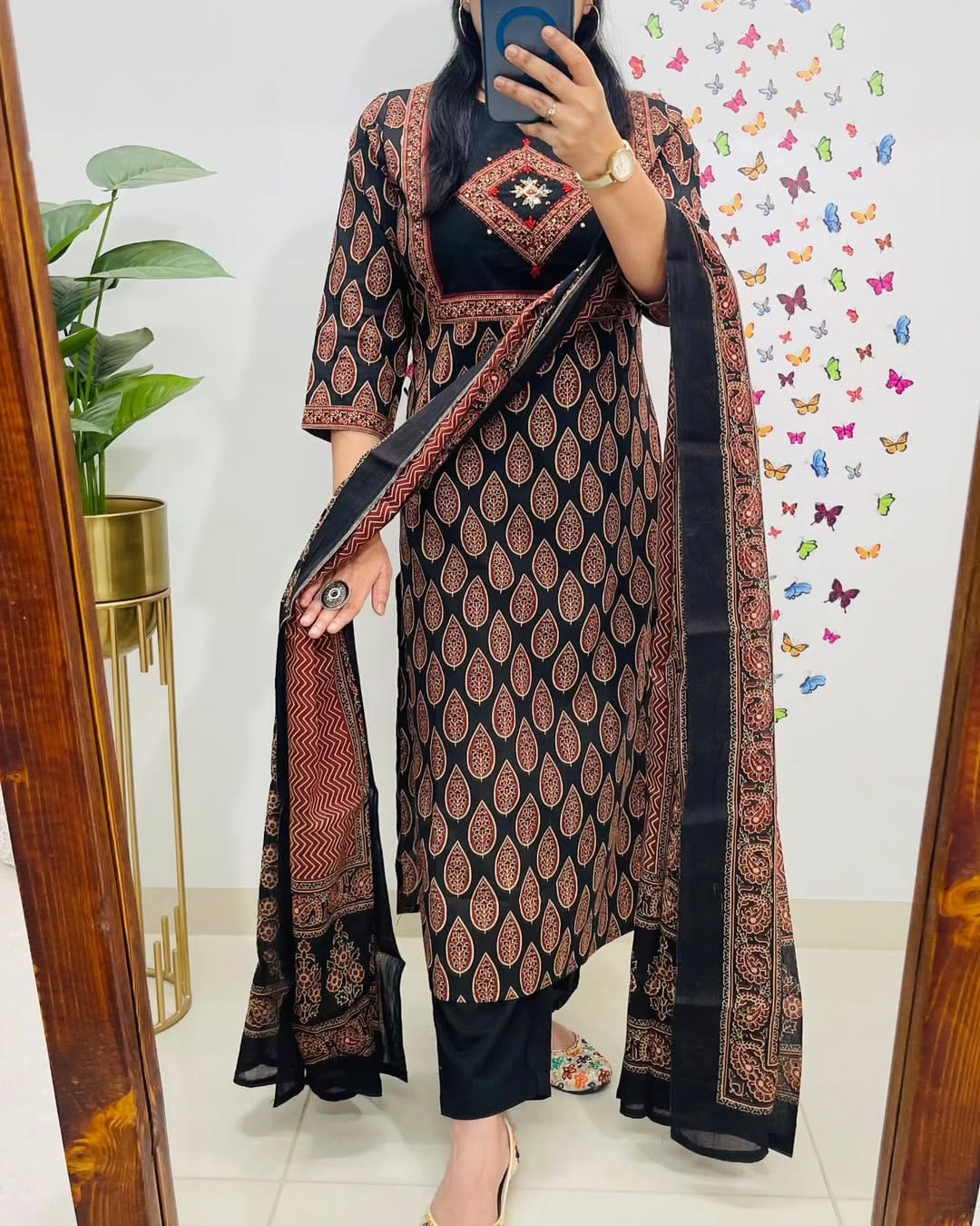 Classic Black & Rust Ethnic Cotton Suit Set