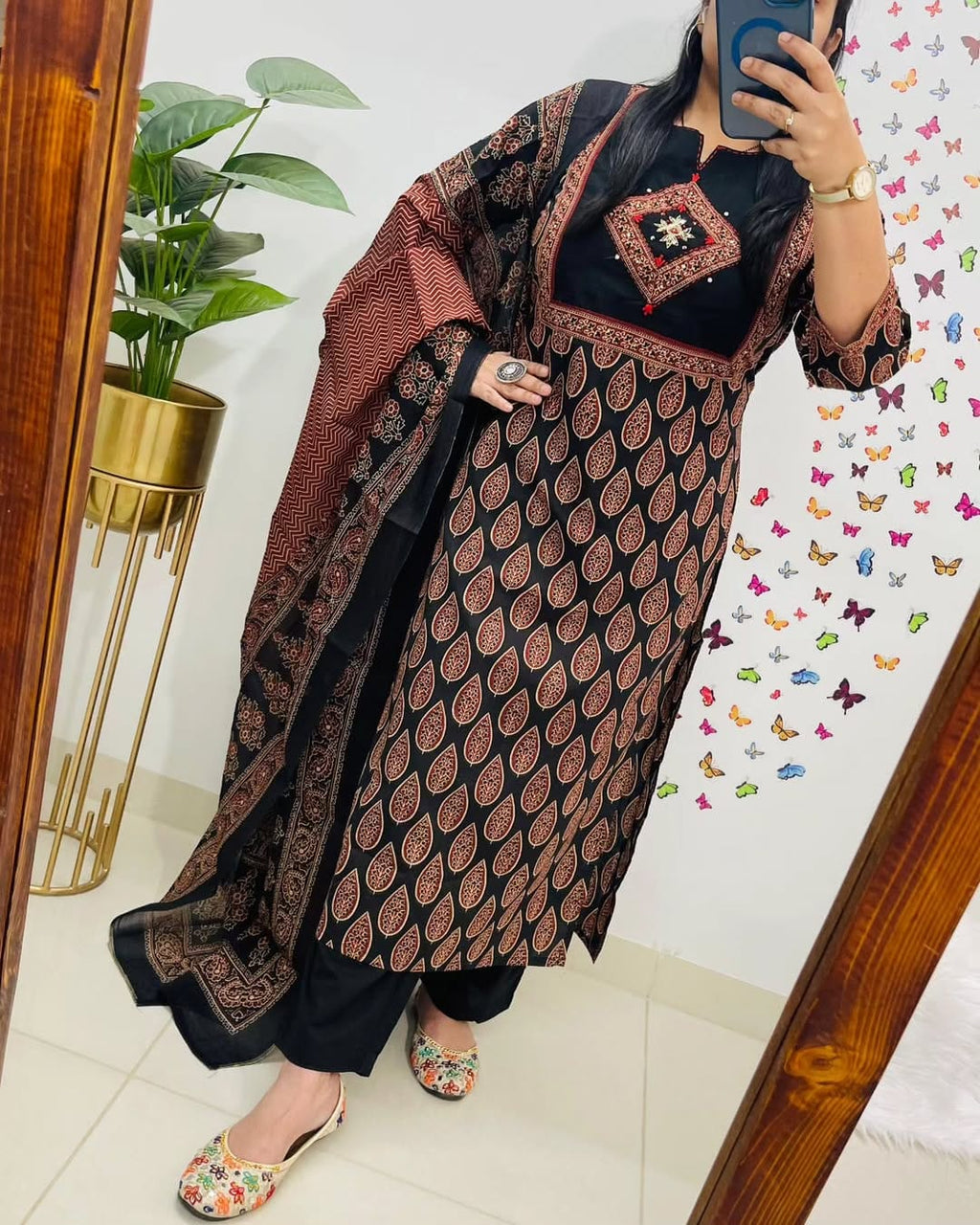 Classic Black & Rust Ethnic Cotton Suit Set