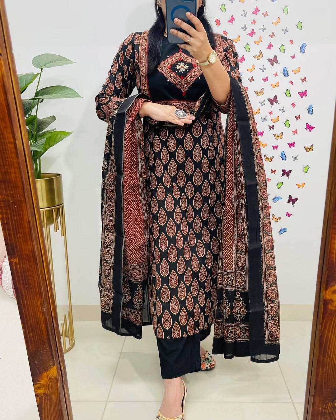 Classic Black & Rust Ethnic Cotton Suit Set
