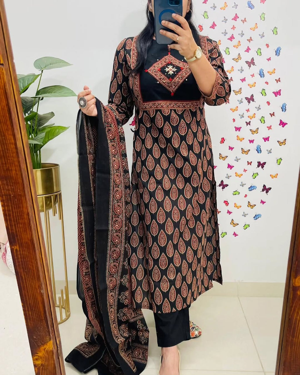 Classic Black & Rust Ethnic Cotton Suit Set