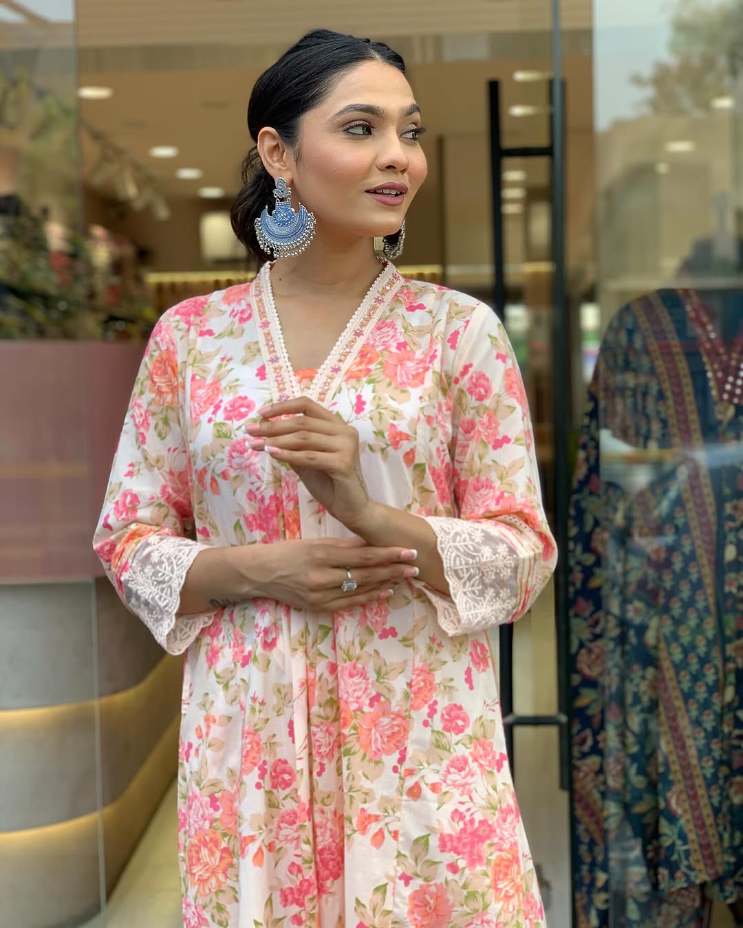 Classy Summer Collection Pure Cotton Mughal Butta Print Anarkali Kurti Paired With Cotton Pants