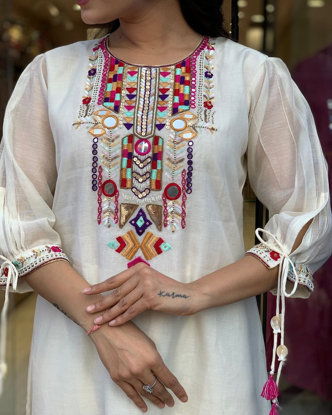 Ivory White Embroidered Kurta Set