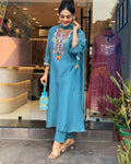Teal Blue Embroidered Kurta Set
