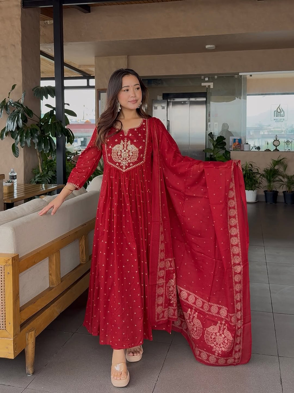 Beautiful  Cotton Suit With Embroidery Work Anarkali Kurta Dupatta  Set In New Colour