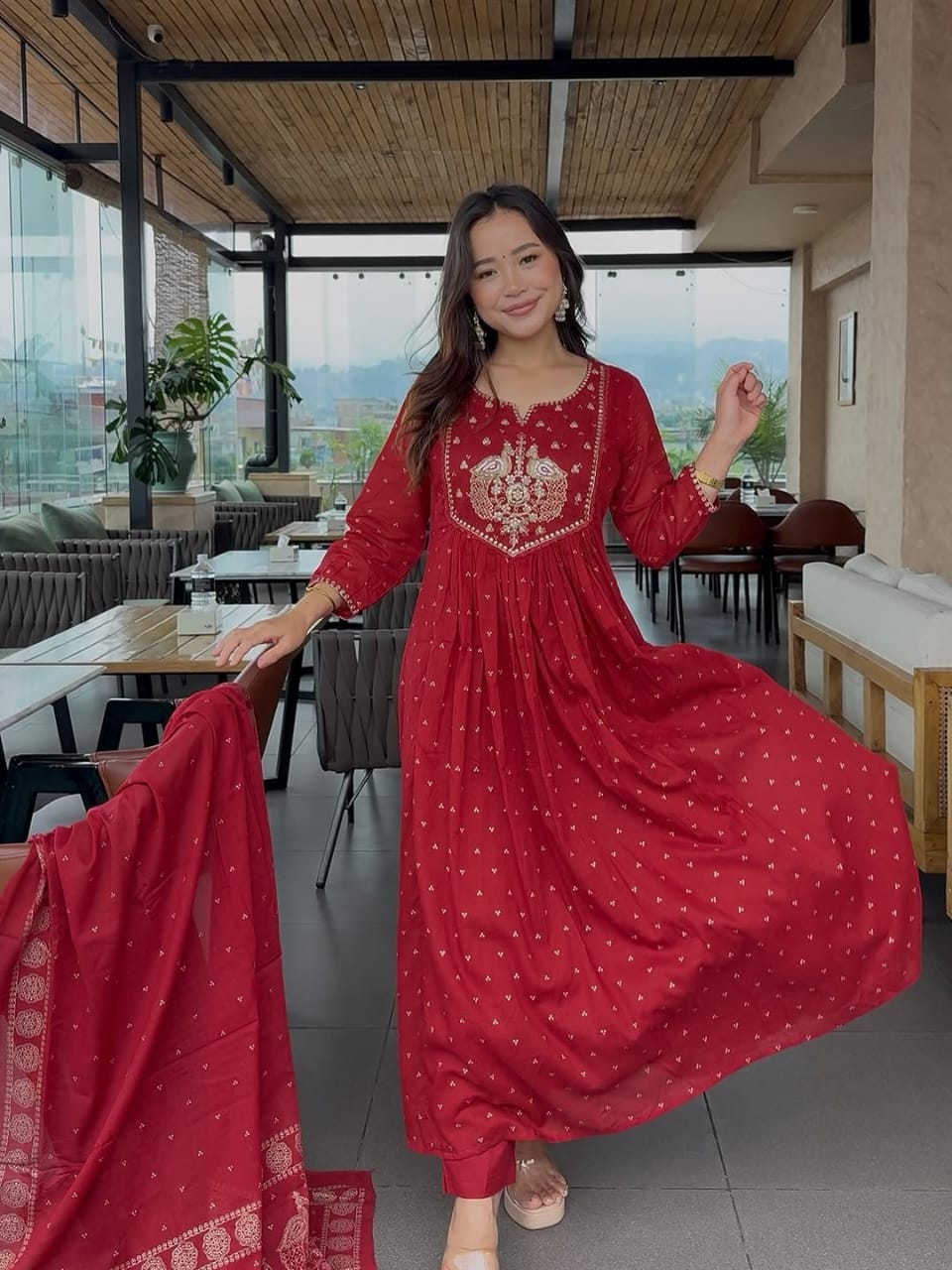 Beautiful  Cotton Suit With Embroidery Work Anarkali Kurta Dupatta  Set In New Colour