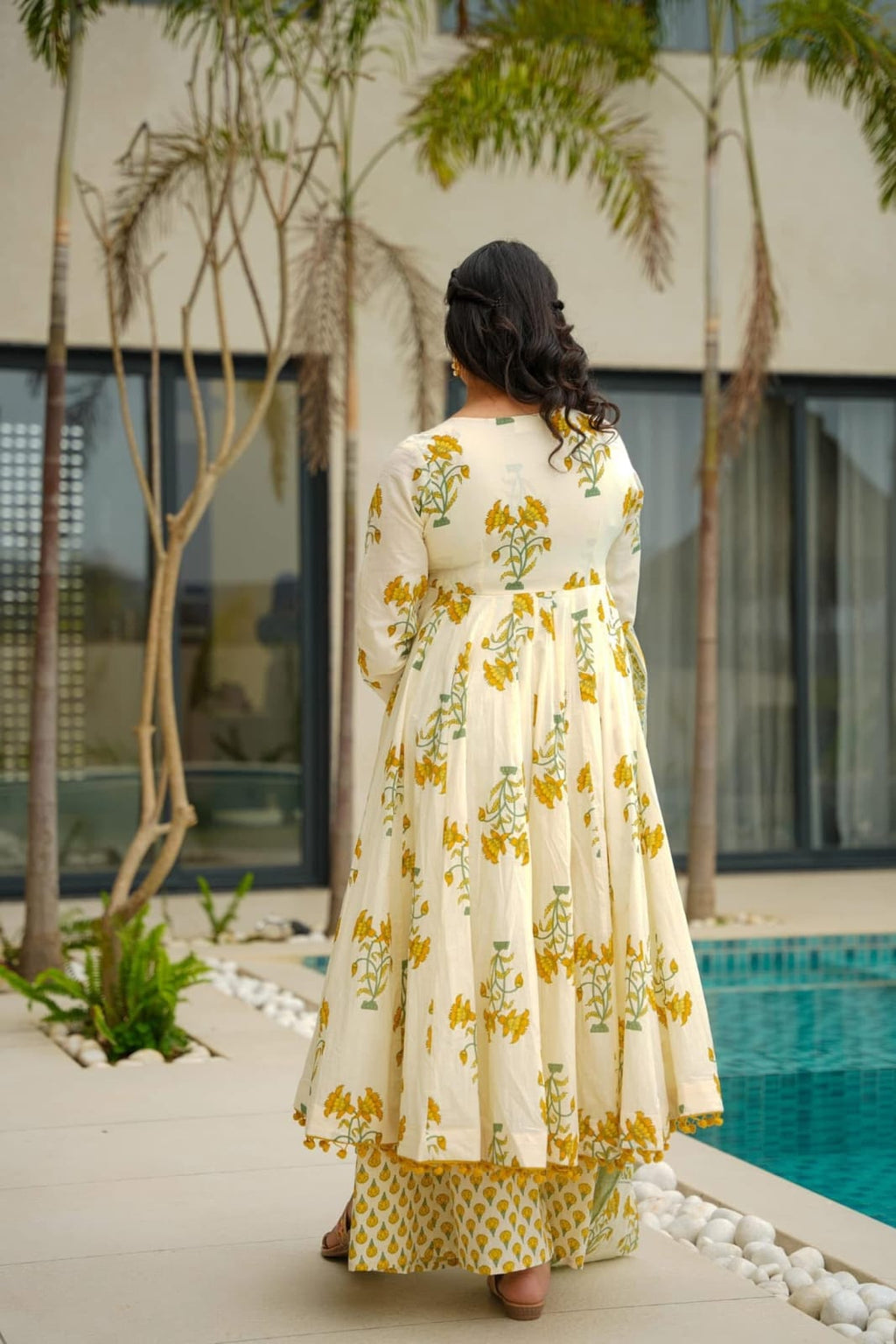 Women Floral Printed Anarkali Calf Length Kurta With Trousers & Dupatta Set