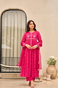 Pink Bandhani Mul Cotton A Line Handwork Suit