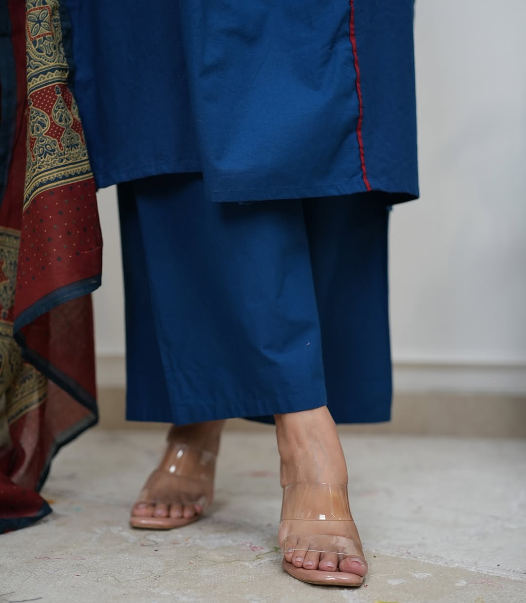 Elegant Navy Blue Ethnic Kurta Set with Printed Maroon Dupatta