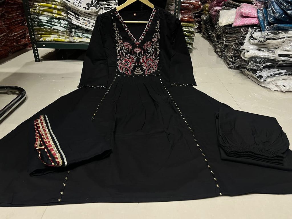 Black Embroidered Anarkali Kurta Set with Dupatta