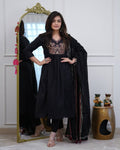 Black Embroidered Anarkali Kurta Set with Dupatta