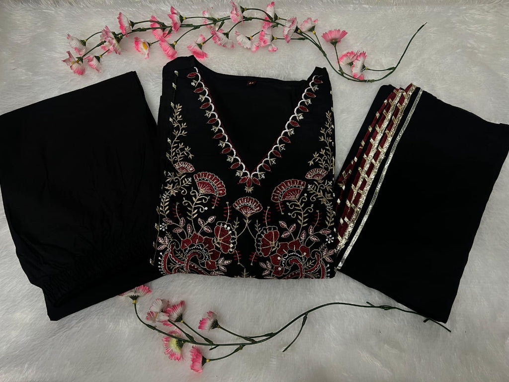Black Embroidered Anarkali Kurta Set with Dupatta