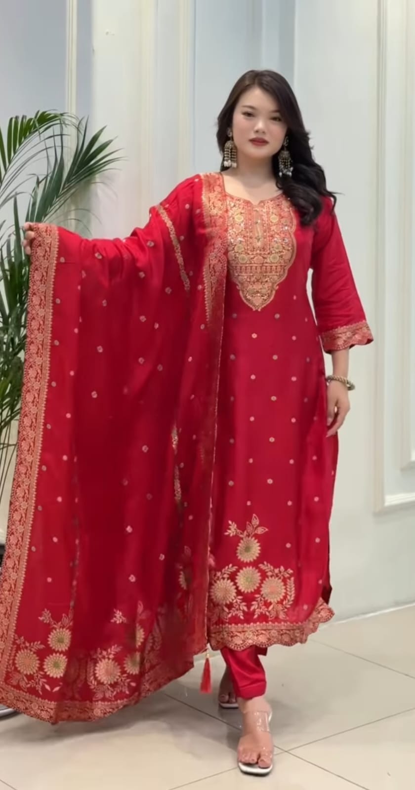 Elegant Red Embroidered Kurta Set with Dupatta