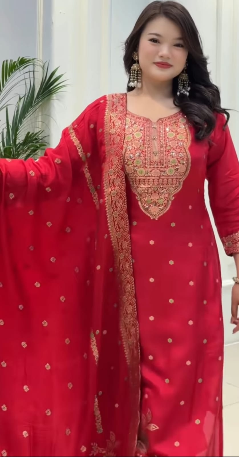 Elegant Red Embroidered Kurta Set with Dupatta