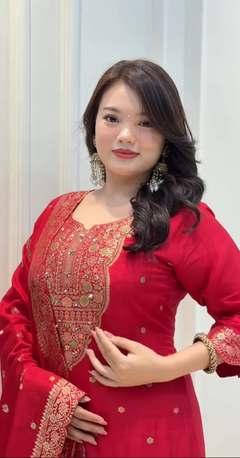 Elegant Red Embroidered Kurta Set with Dupatta