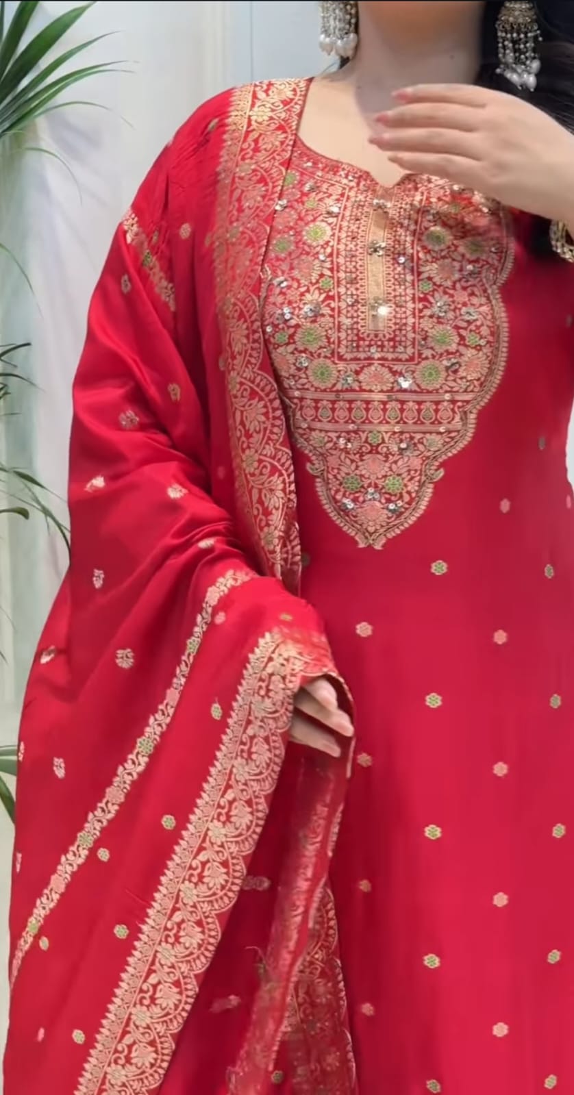 Elegant Red Embroidered Kurta Set with Dupatta